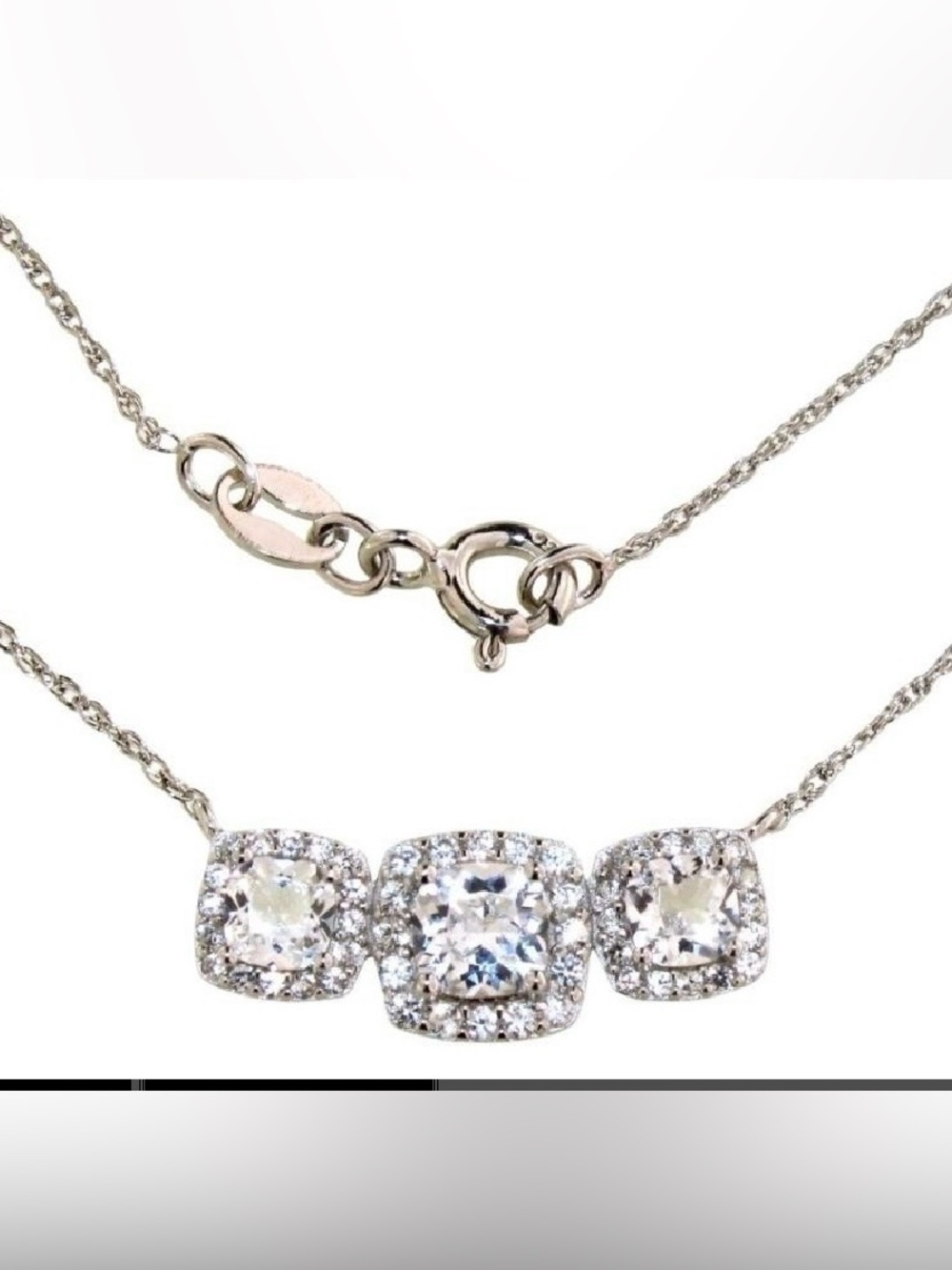 Cushion Cut 2.50 ct Genuine White Sapphire Station Necklace Sterling Silver 18"